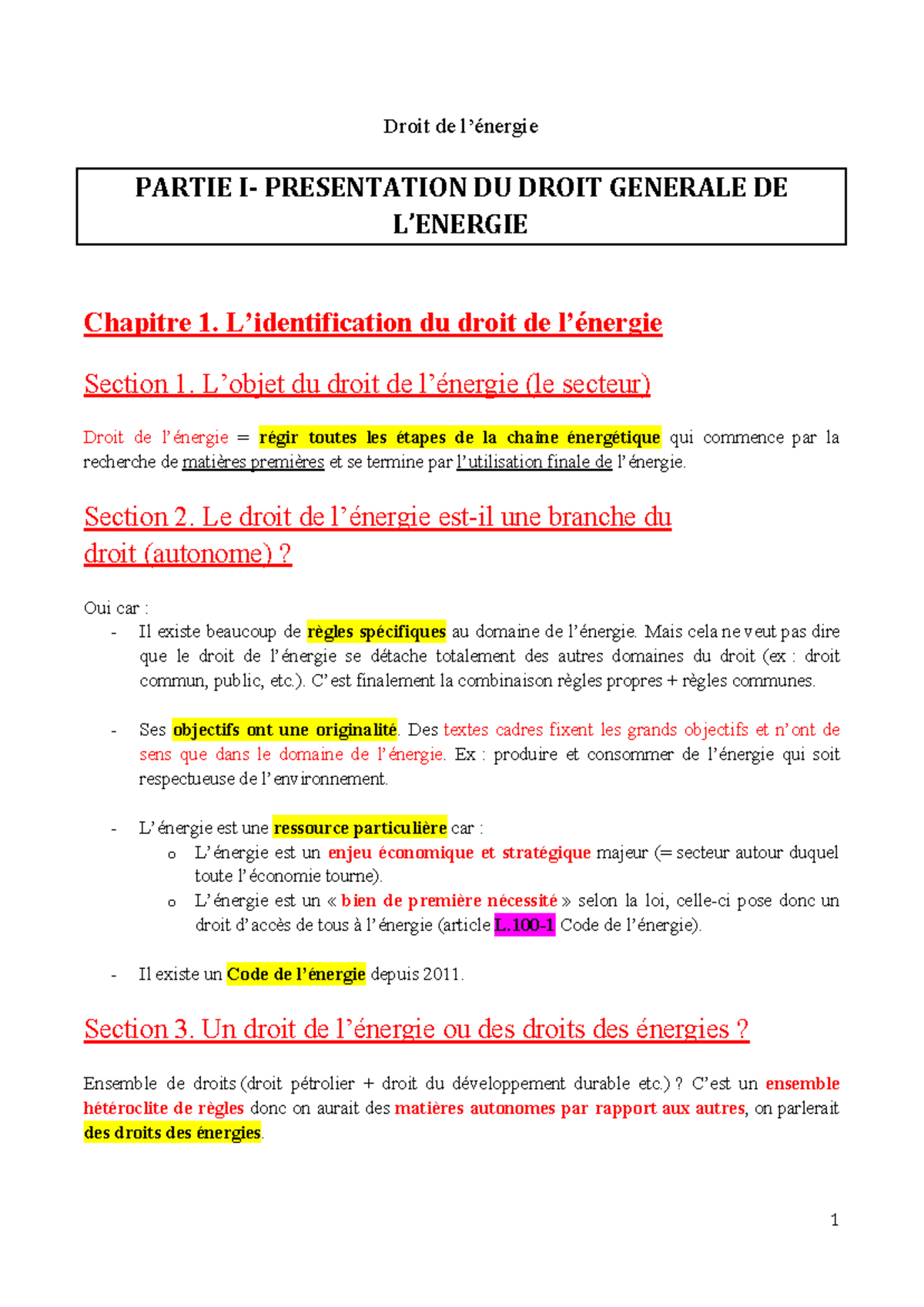 Droit De L'énergie - Droit De L’énergie PARTIE I- PRESENTATION DU DROIT ...