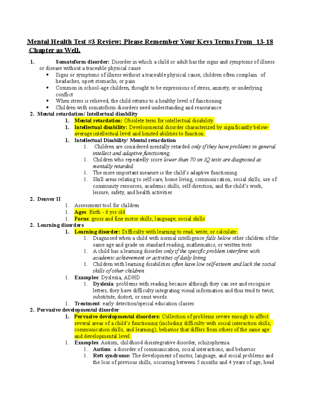 Class Mental Health Review test 3 Mental Health Test 3 Review