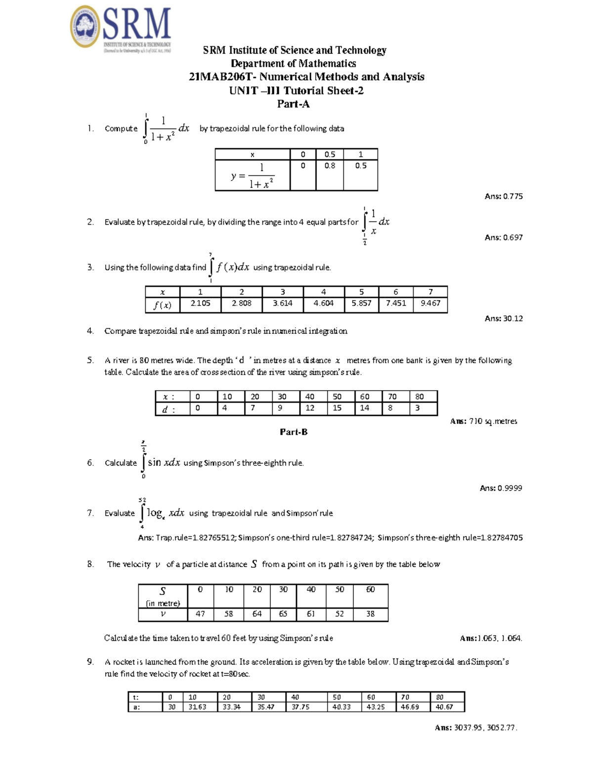 21MAB206T Unit-3 Tutorial-2 - SRM Institute of Science and Technology ...