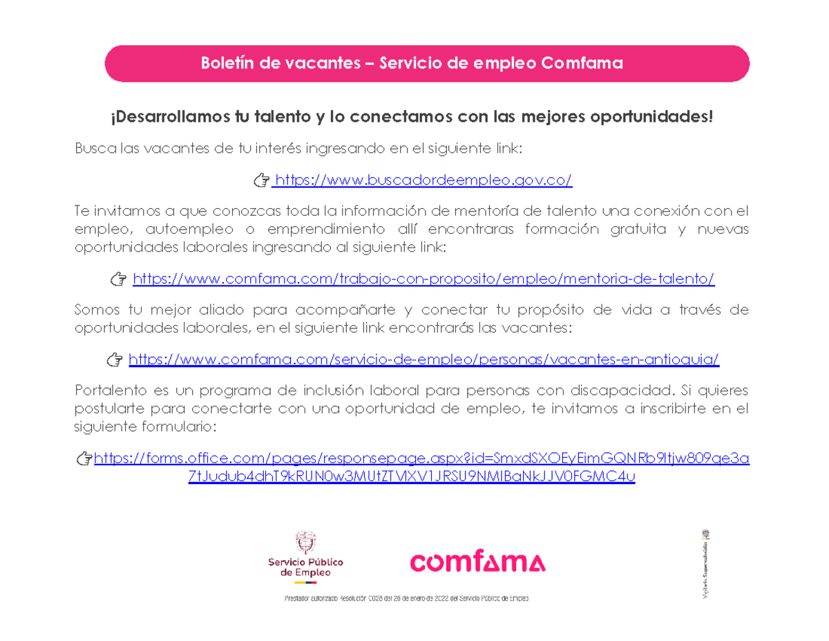 Boletín # 46 vacantes del 22 al 28 de noviembre 2024 - Boletín de ...