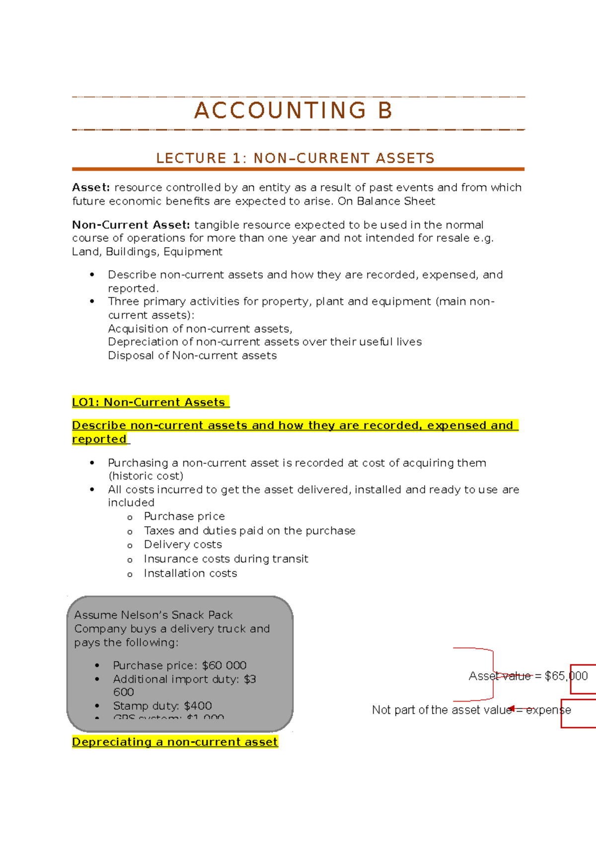 Accounting B Lecture 1 - A C C O U N T I N G B LECTURE 1: NON–CURRENT ...