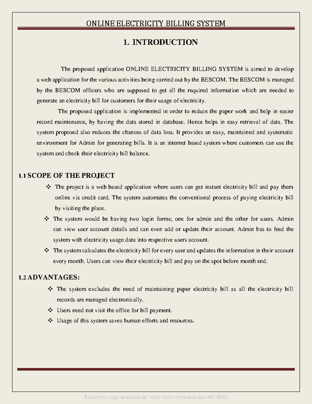 Online electricity billing project report. - 1. INTRODUCTION The ...