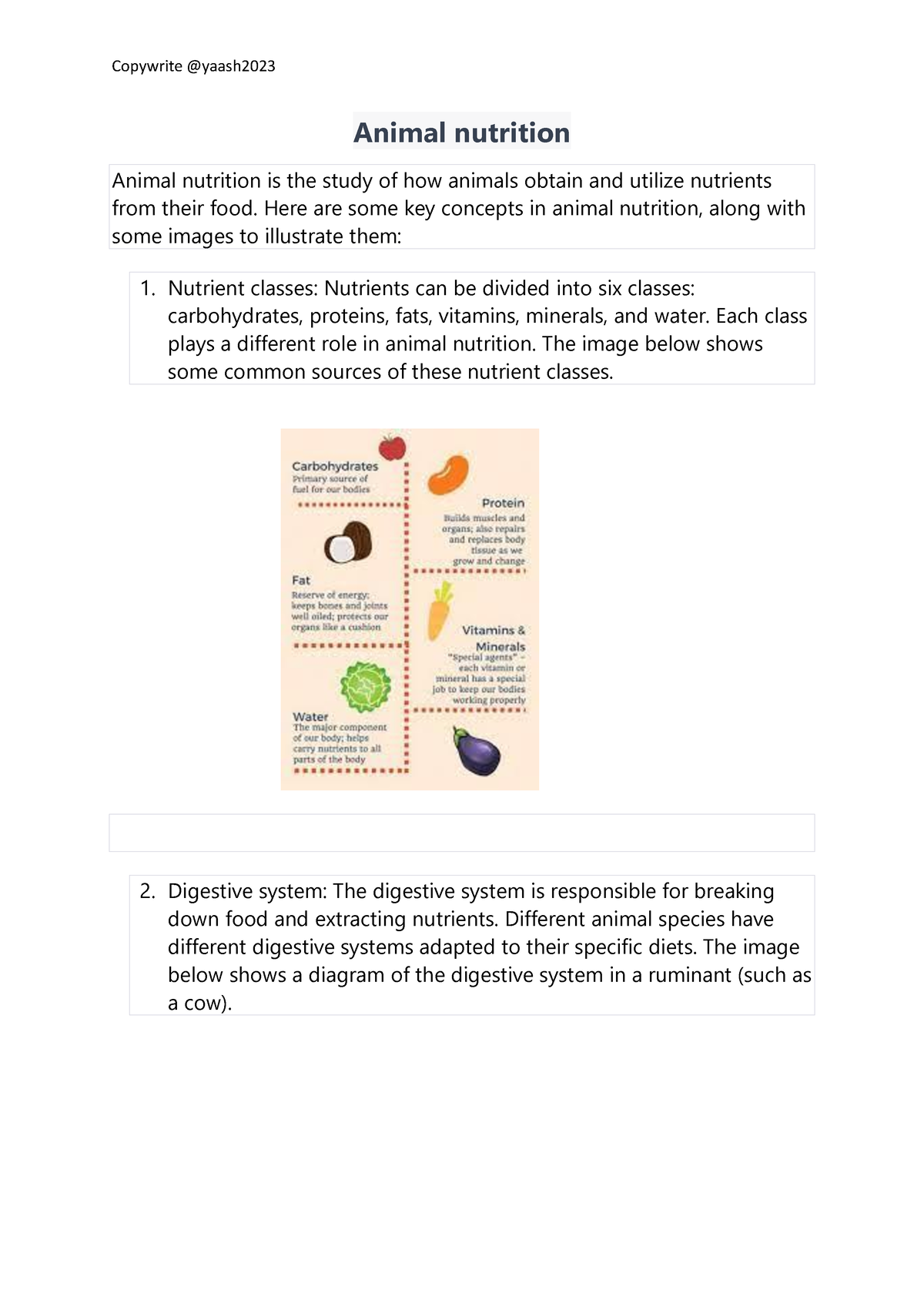 case study based question on nutrition in animals