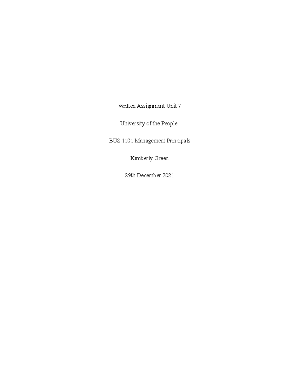 Principles Of Business Management Unit 7 Written Assignment - Written ...