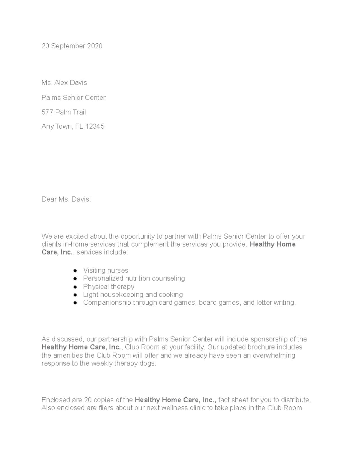 Healthy Home Care letter - 20 September 2020 Ms. Alex Davis Palms ...