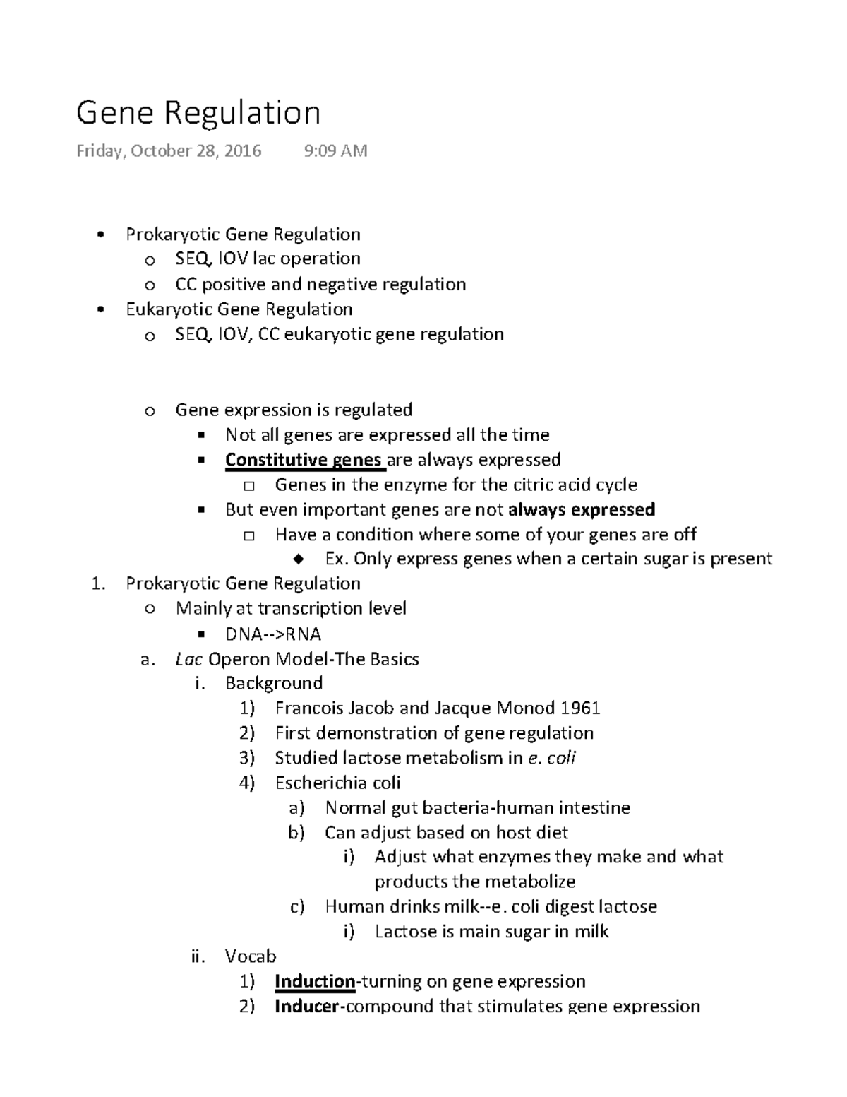Gene Regulation Lecture notes 14 Gene Regulation Friday, October 28