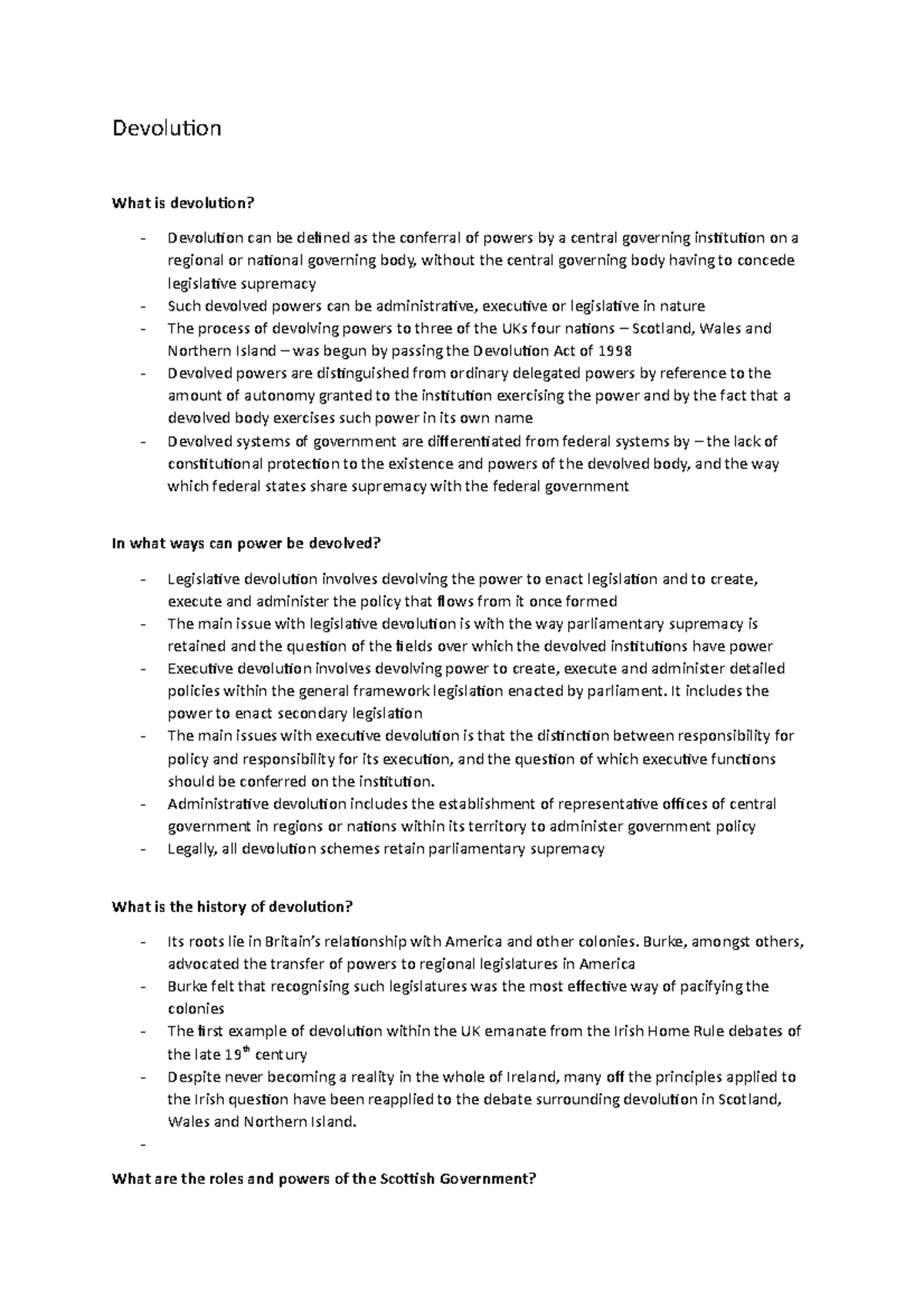 Devolution - It includes the power to enact secondary legislation The ...