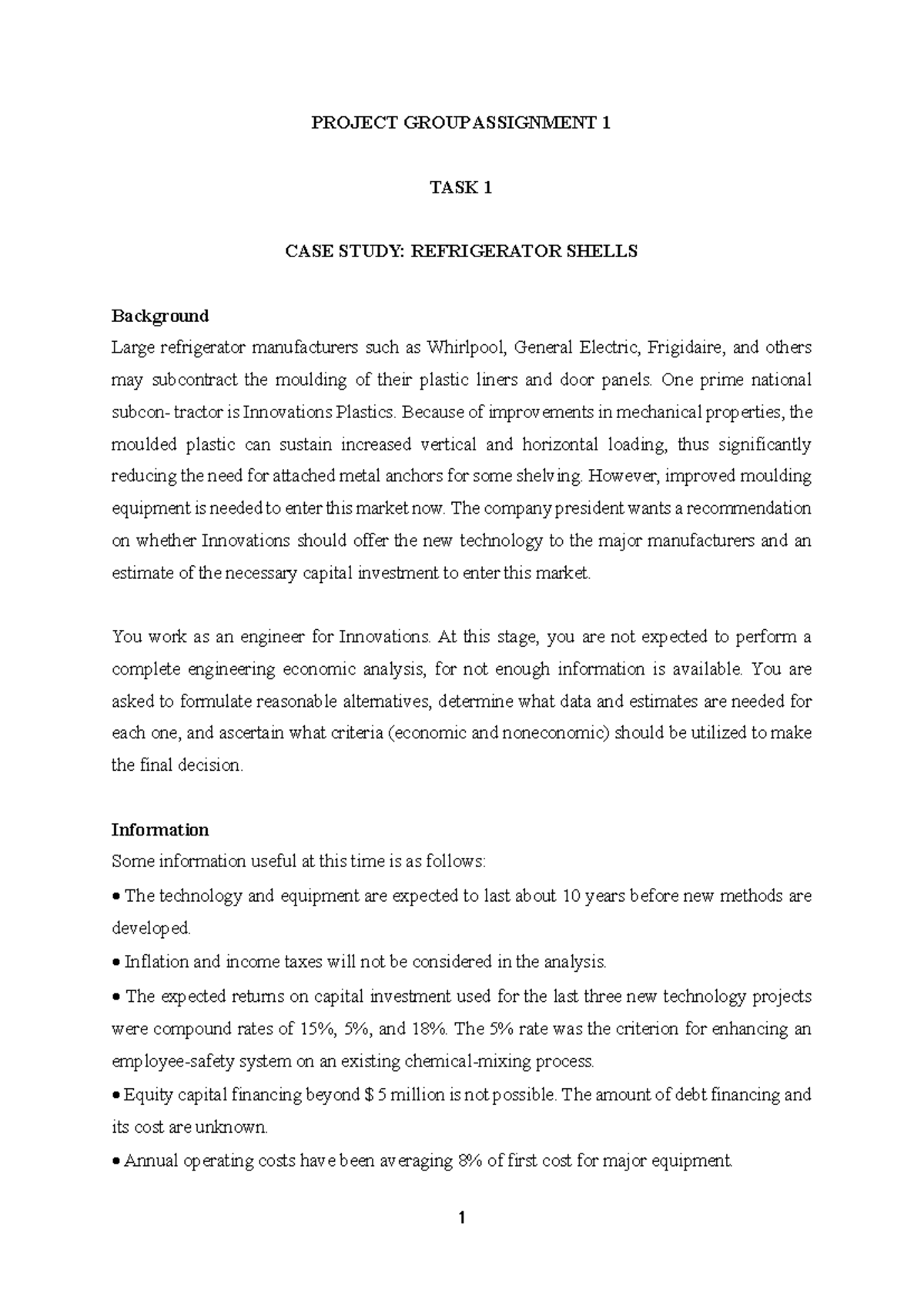 Assignment group A232 EE - PROJECT GROUP ASSIGNMENT 1 TASK 1 CASE STUDY ...