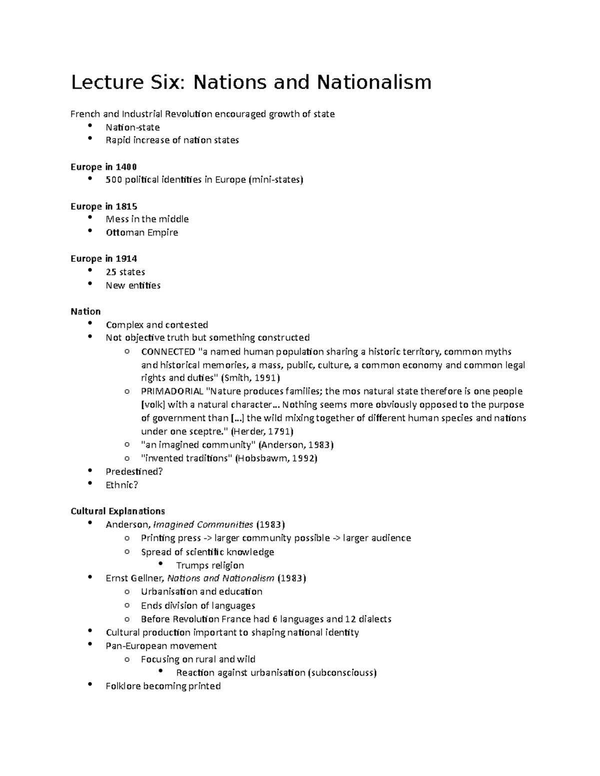 Lecture Six- Nations And Nationalism - Lecture Six: Nations And ...