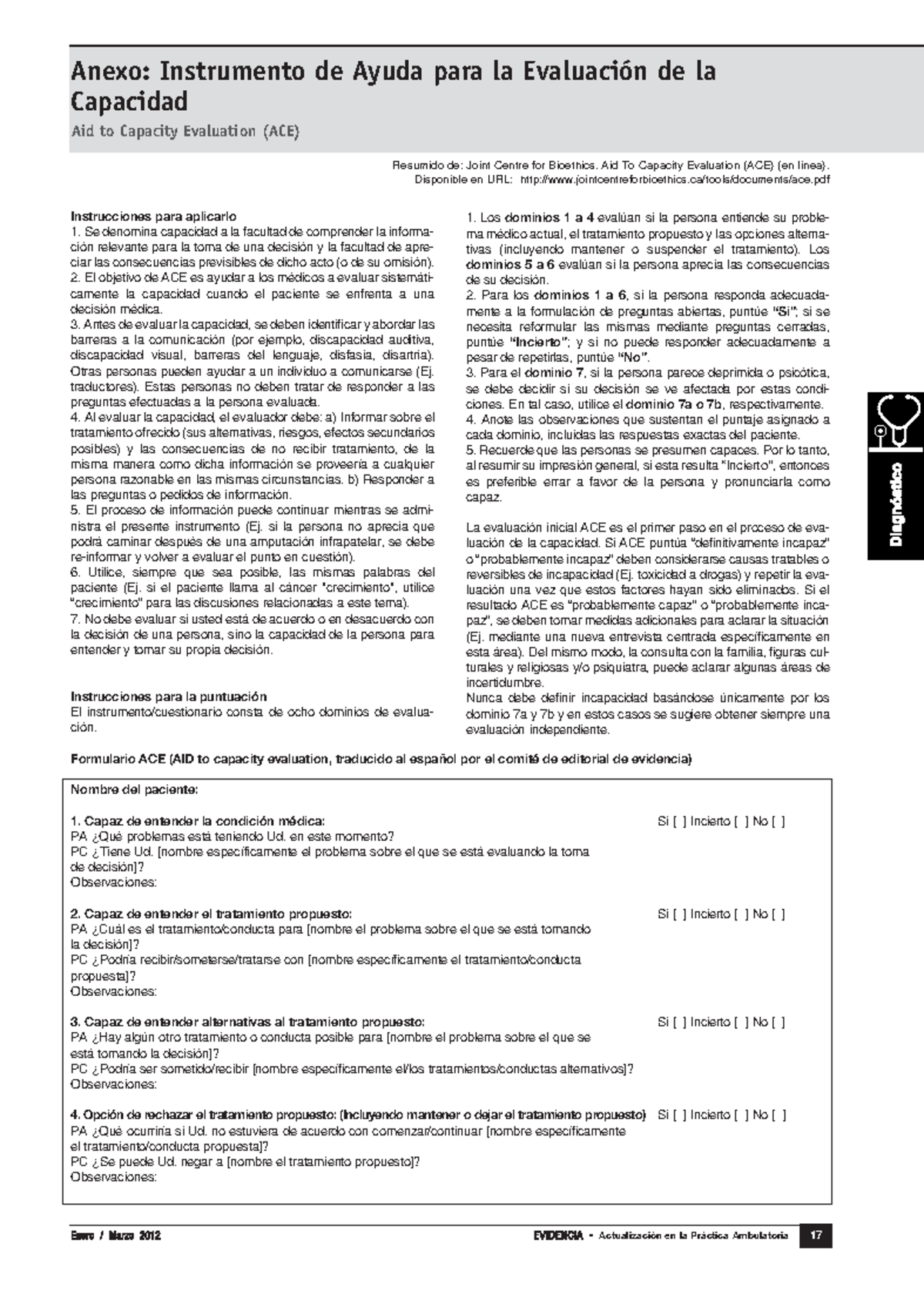 ACE Instrumento de Ayuda para la Evaluación de la Capacidad Aid to