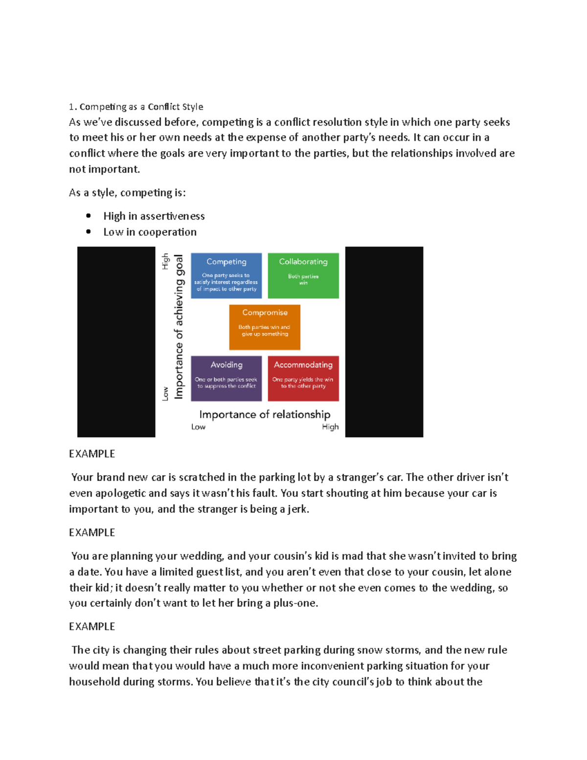 Conflict 4 - notes - Competing as a Conflict Style As we’ve discussed ...