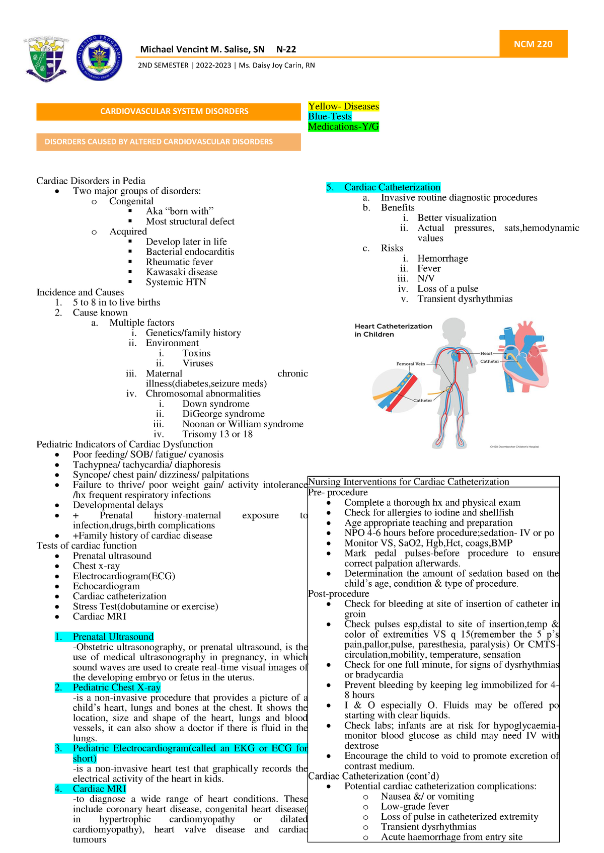 Ncm-220- Cardio - Wala - Michael Vencint M. Salise, Sn N- Ncm 220 2nd 