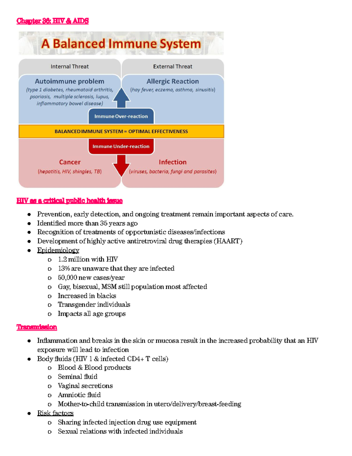 Med Surg Chapter 36 Hiv And Aids Notes - Chapter 36: Hiv & Aids Hiv As 