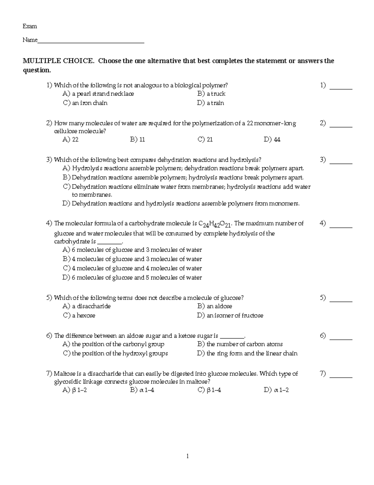 Carbo - Macromolecules - Exam Name ...