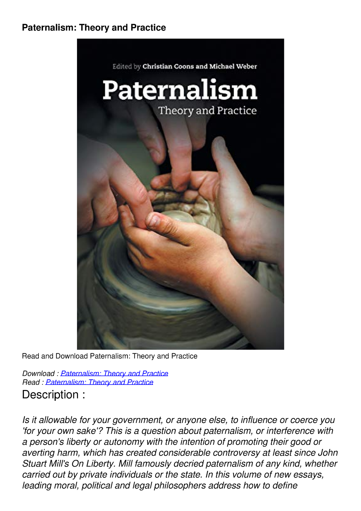 EPub Paternalism: Theory And Practice DOWNLOAD - Paternalism: Theory ...