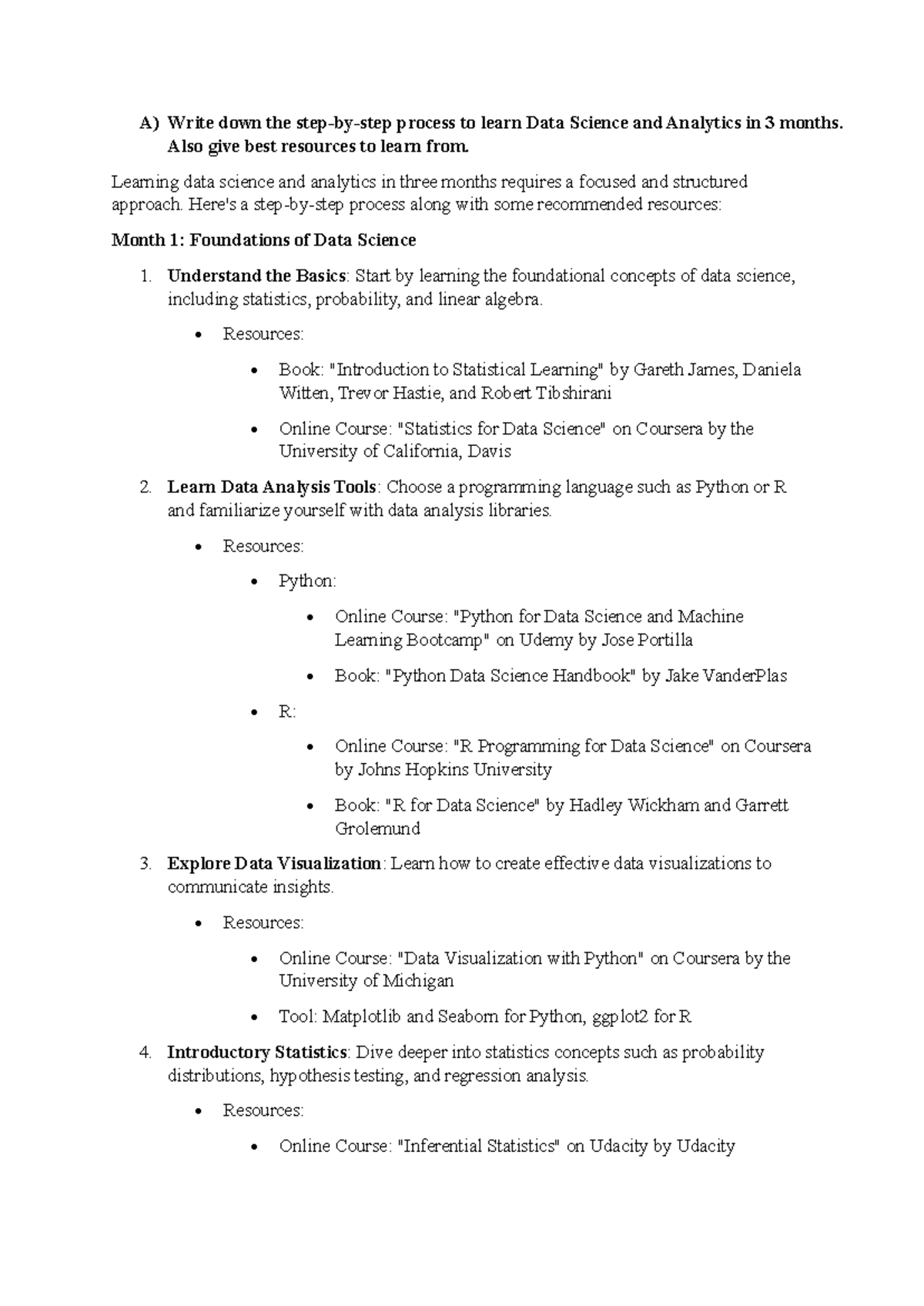 data science roadmap - A) Write down the step-by-step process to learn ...