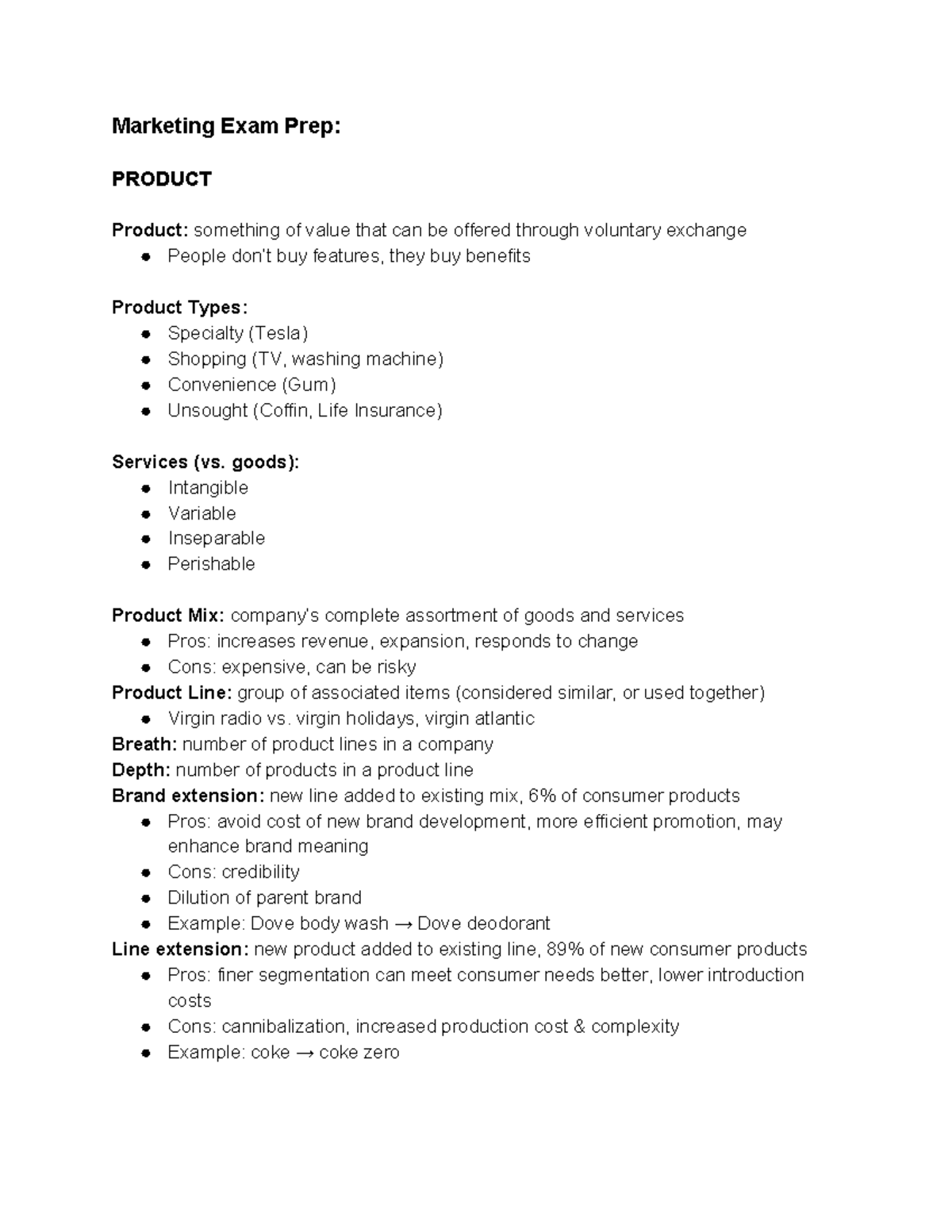 Marketing Final Exam Prep Marketing Exam Prep PRODUCT Product