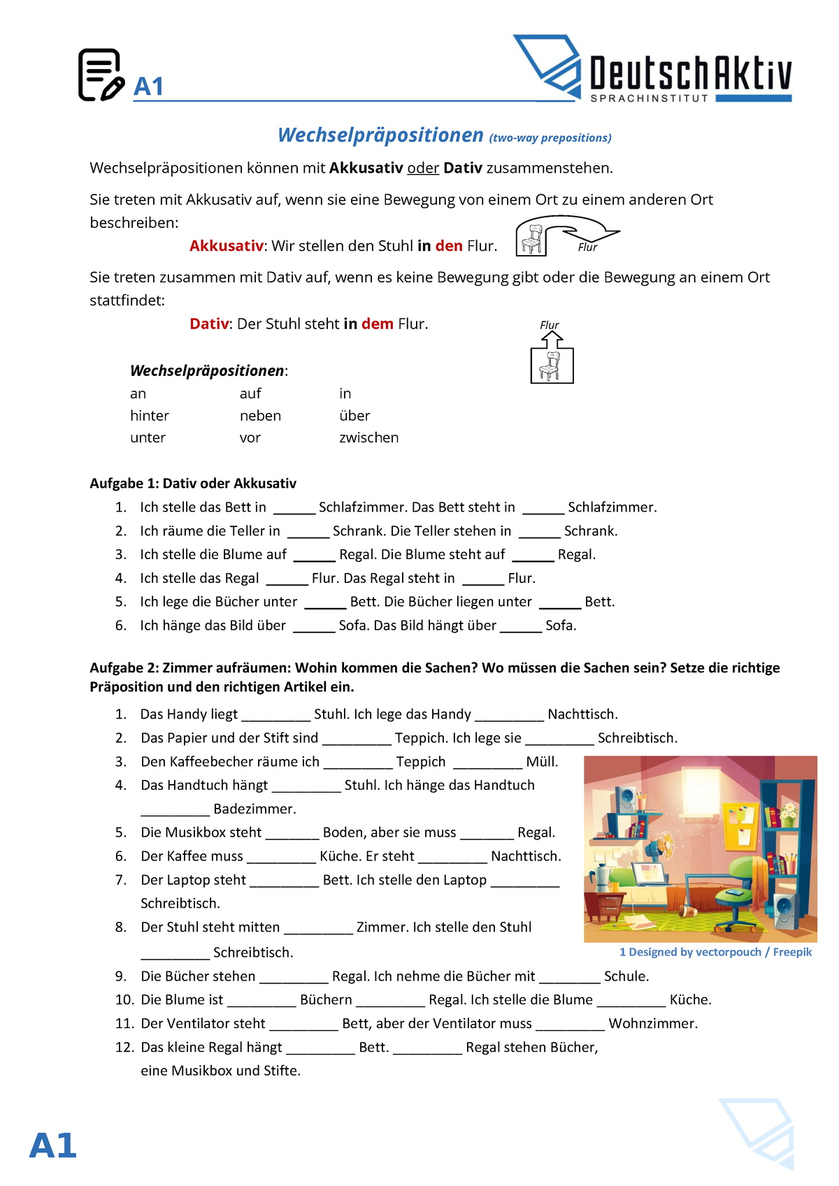 A1 Uebungen 07 - Lesen - A A Wechselpr‰positionen (two-way Prepositions ...