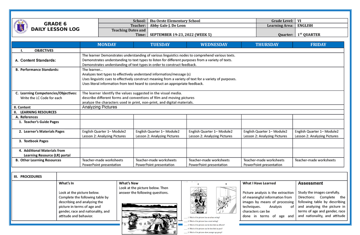 Dll Grade 6 Melc Based 2024 2024 3rd Quarterly Report Corry Rozella