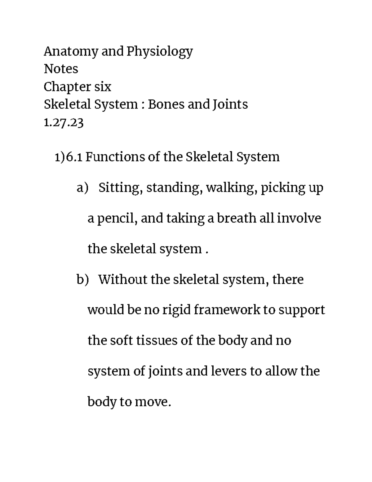 Anatomy And Physiology 6 - Anatomy And Physiology Notes Chapter Six ...