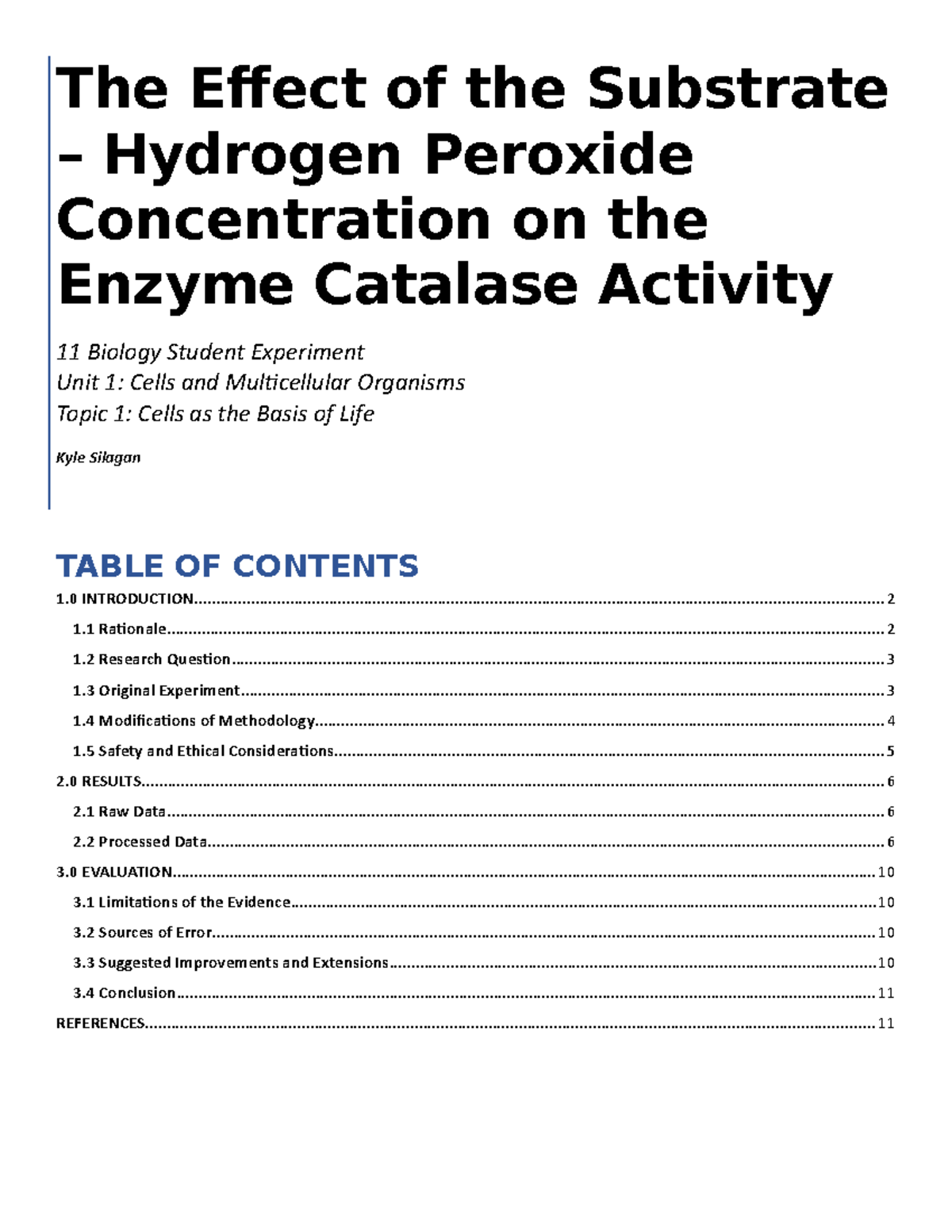 Effect of Substrate Hydrogen Peroxide Concentration on Catalase ...