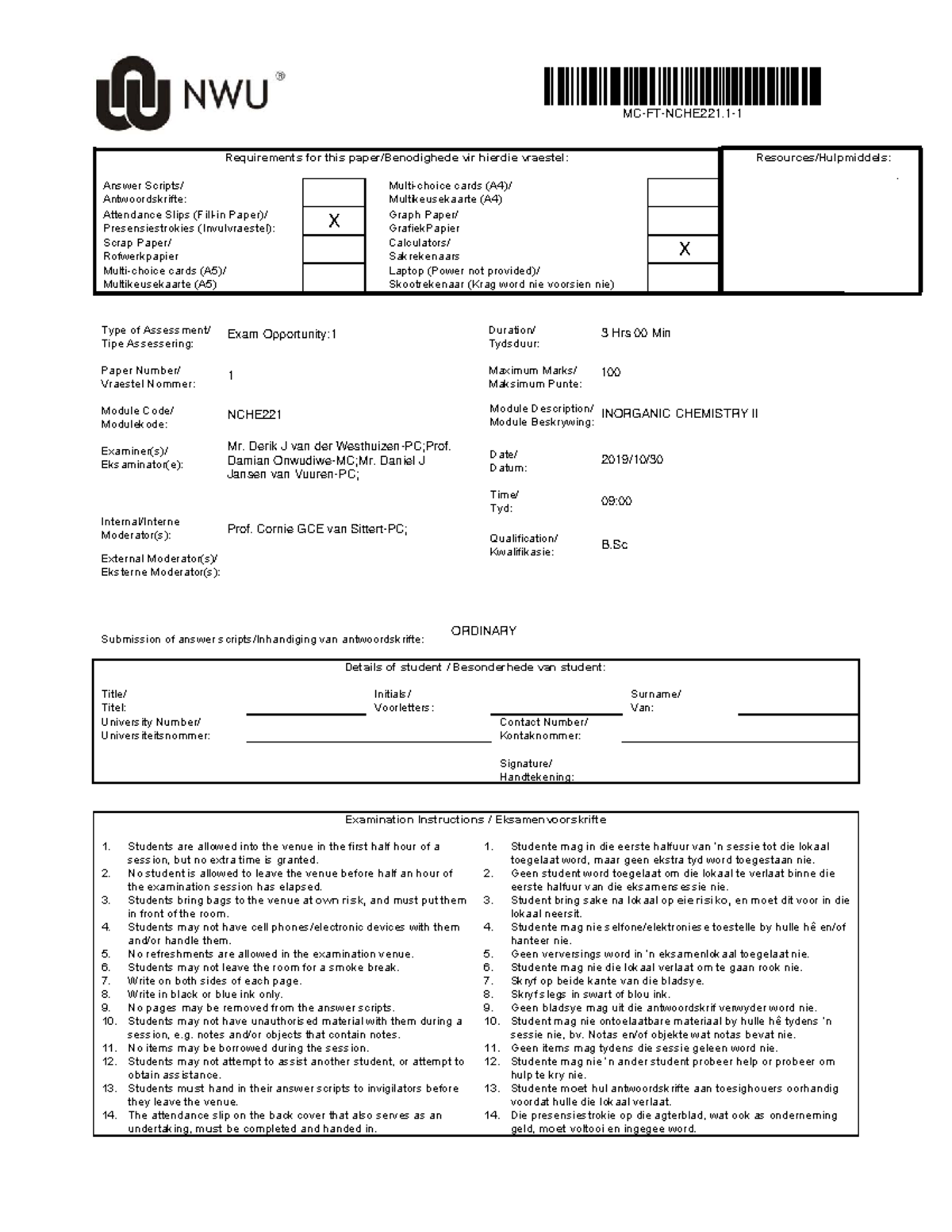 Introductory organic chemistry 1st opp exam 2019 - Requirements for ...