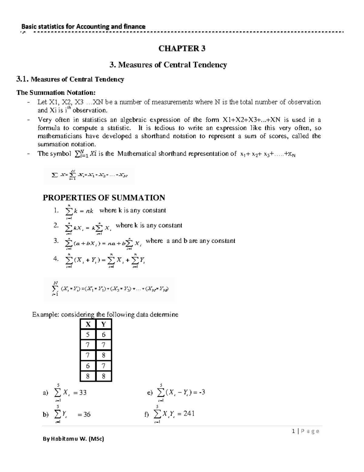 Chapter 3 - 1 | P a g e CHAPTER 3 3. Measures of Central Tendency 3 ...