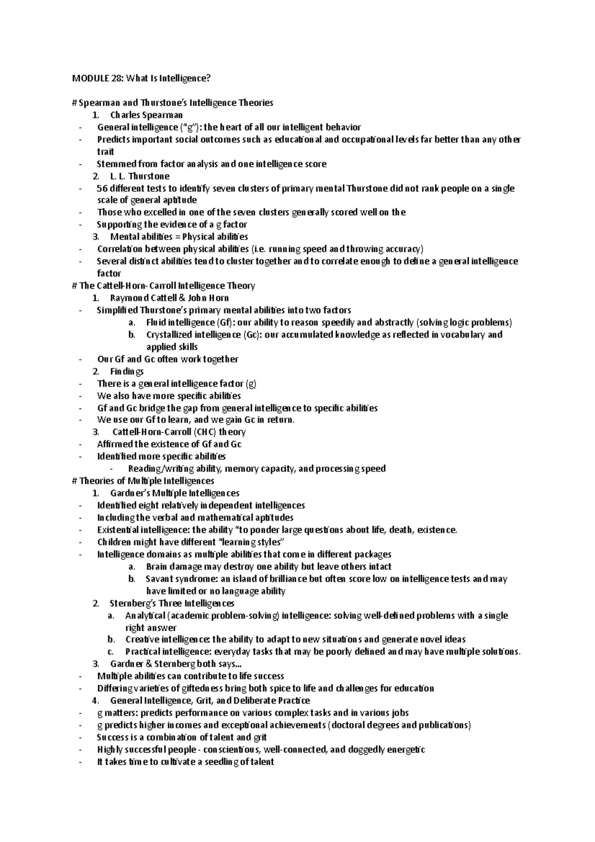 Module 28 - MODULE 28: What Is Intelligence? Spearman and Thurstone’s ...