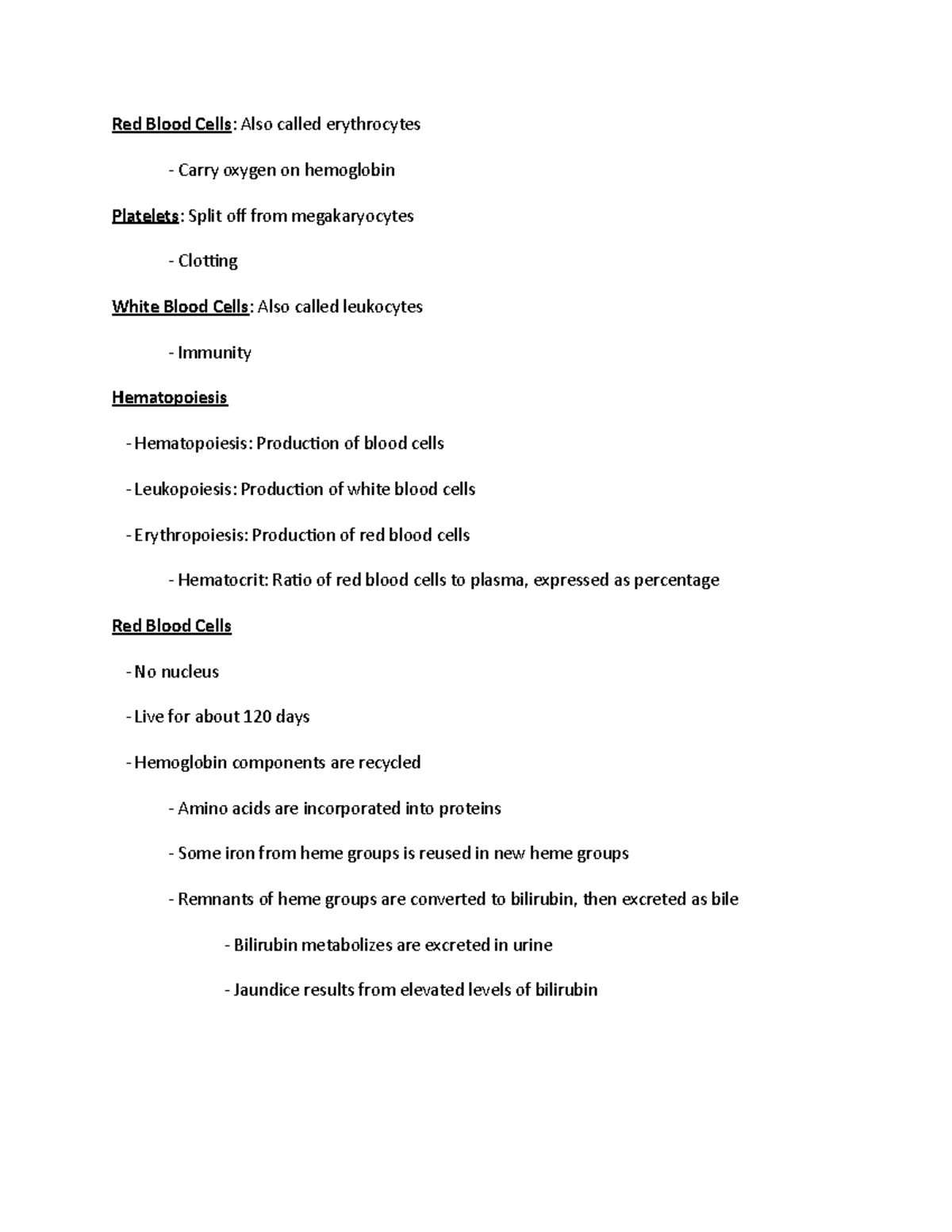 Blood - Lecture Notes - Red Blood Cells: Also called erythrocytes ...