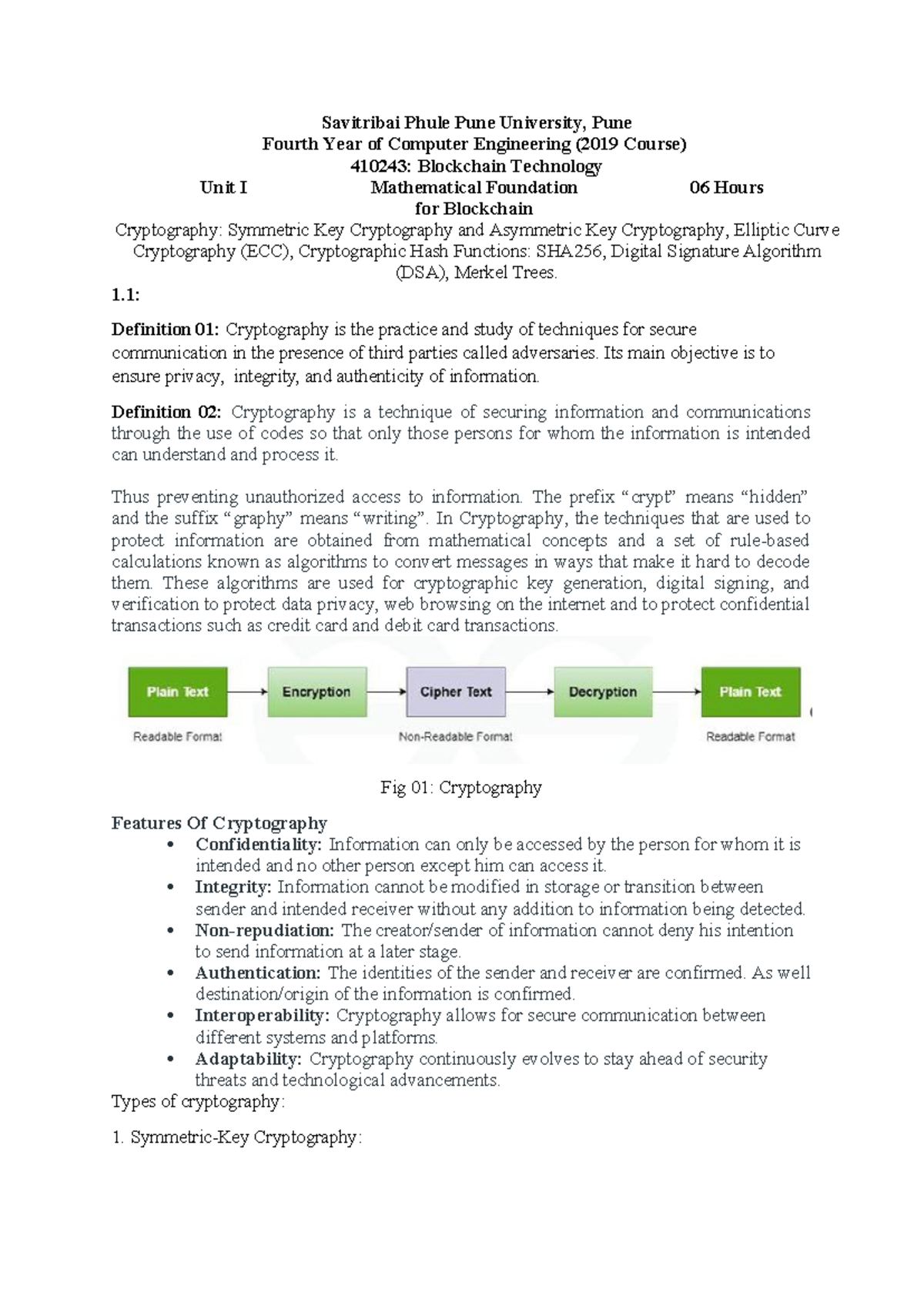 Notes Unit01 BCT - Block Chain 01 Unit - Savitribai Phule Pune ...