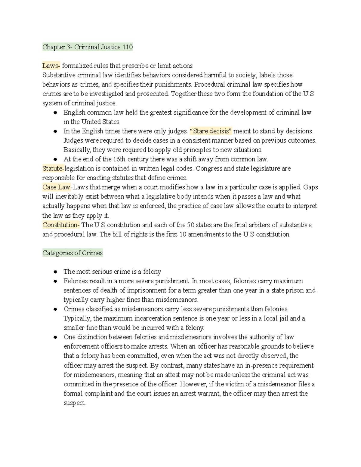 Criminal Justice 110-ch 3 - Chapter 3- Criminal Justice 110 Laws ...