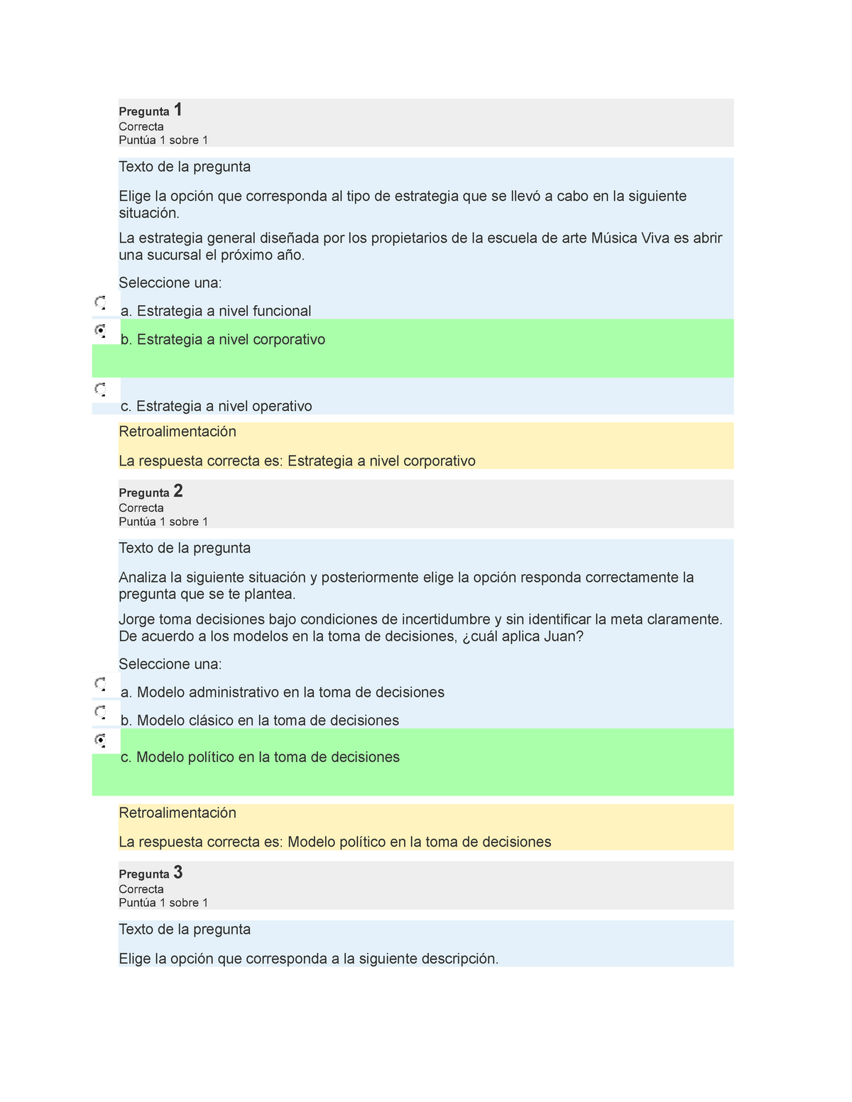 Unidad I Examen Planeacion - Pregunta 1 Correcta Puntúa 1 sobre 1 Texto de  la pregunta Elige la - Studocu