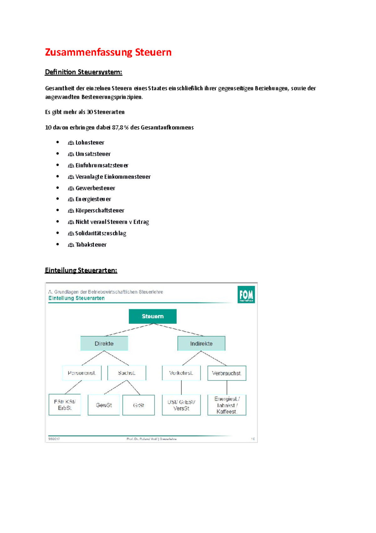 Zusammenfassung Steuern - Es Gibt Mehr Als 30 Steuerarten 10 Davon ...