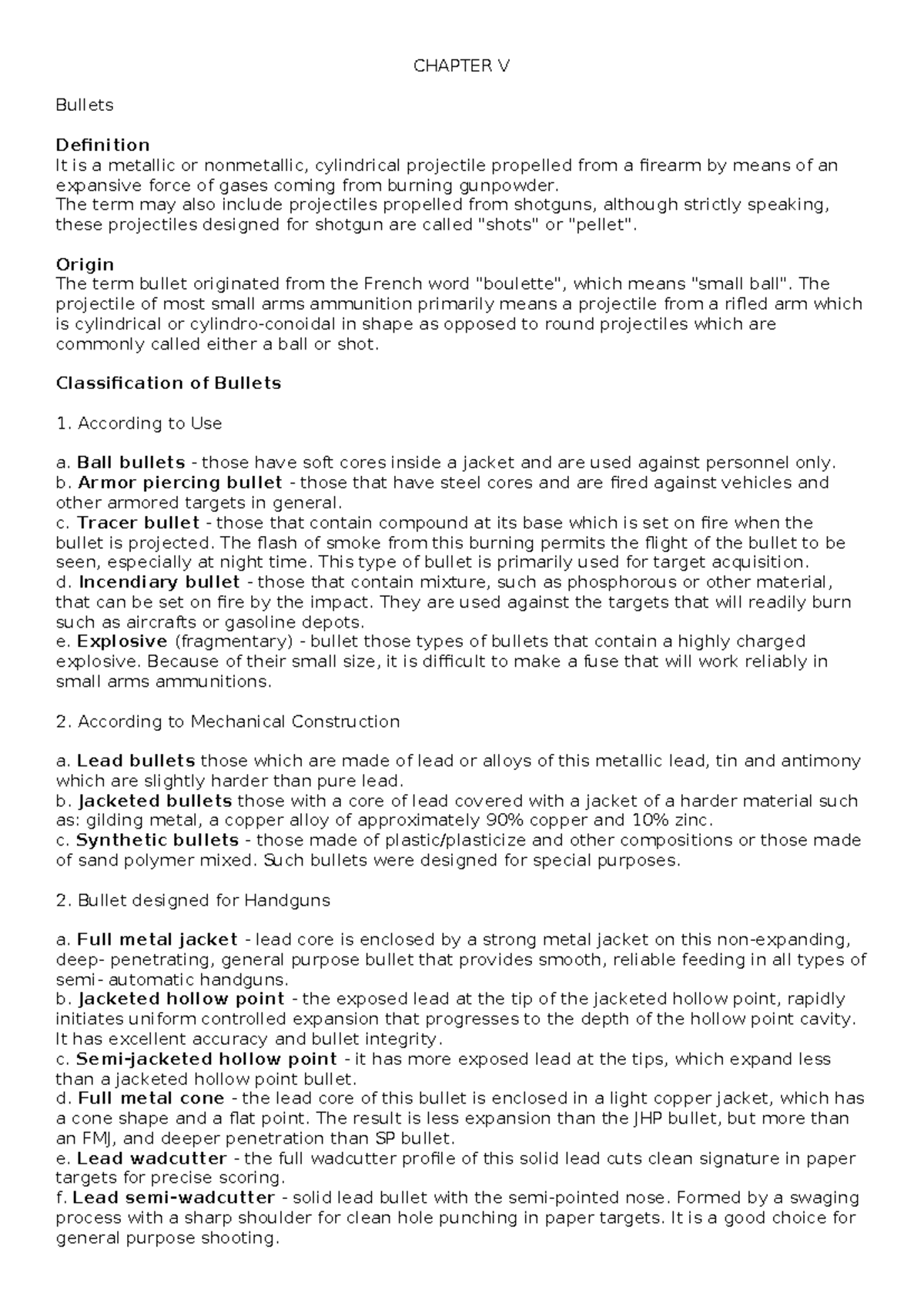 Bullet, Cartridge, Primer - CHAPTER V Bullets Definition It is a ...
