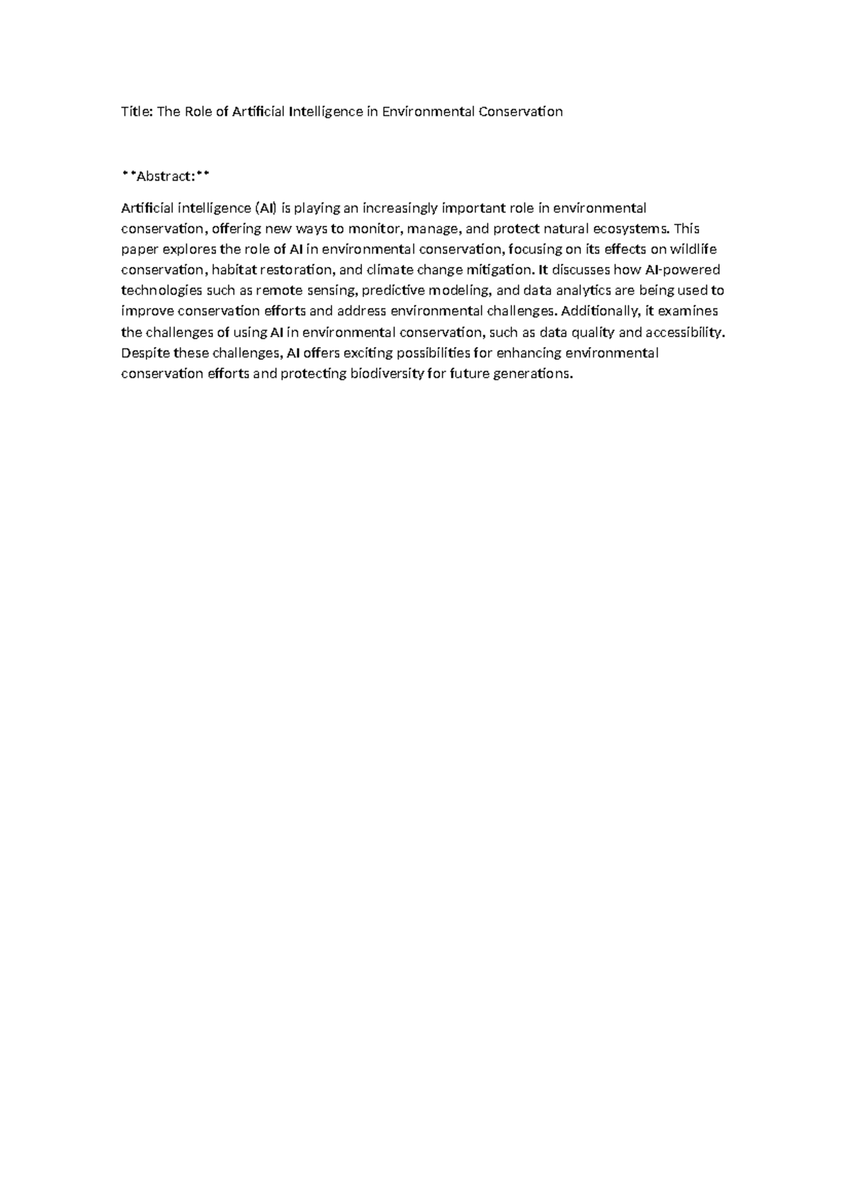 The Role of Artificial Intelligence in Environmental Conservation ...