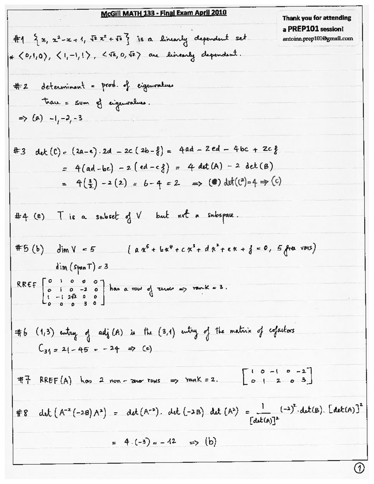 2010 Final Solutions - Practice/exam - Math 133 - Studocu