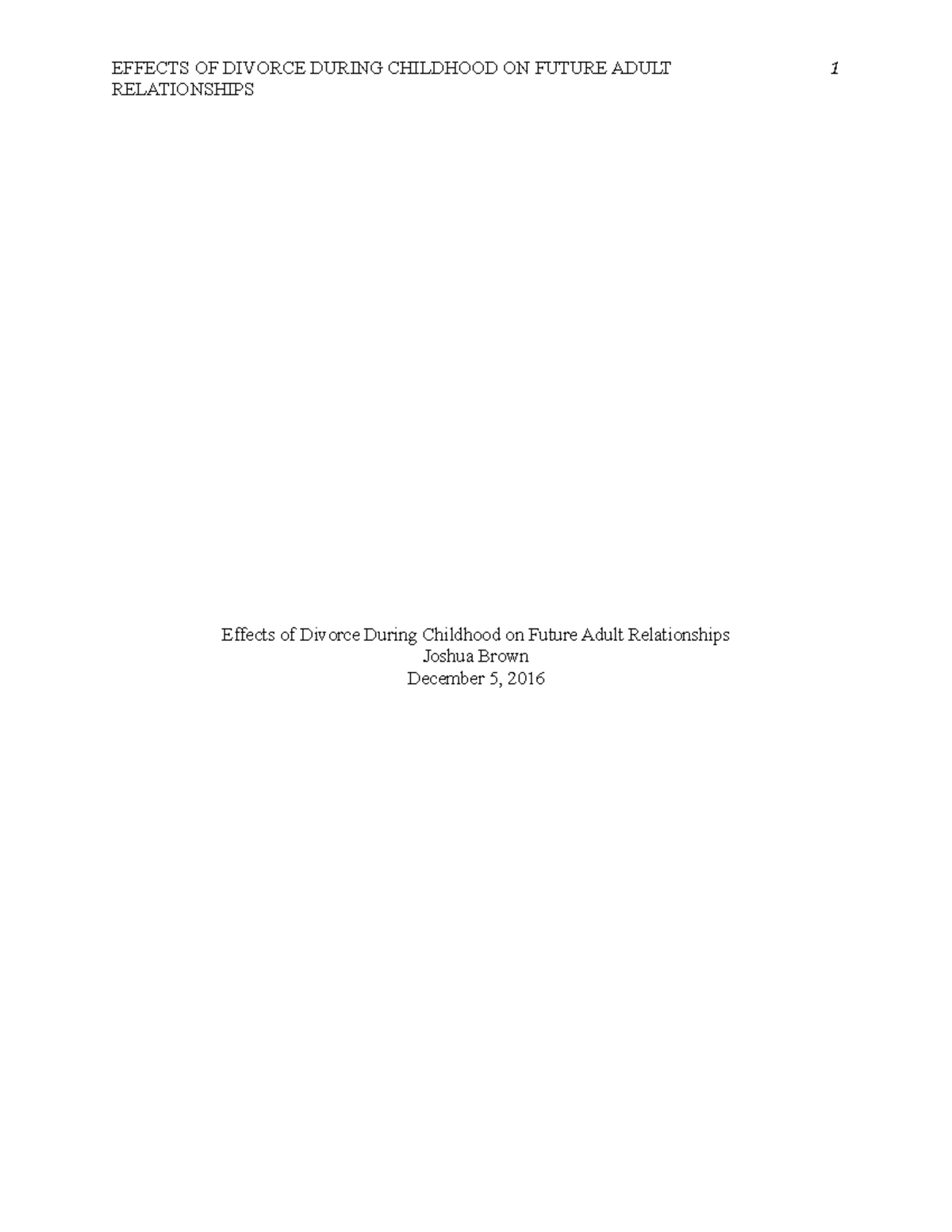 Infant & Child Development Research Paper- Effects of Divorce During ...