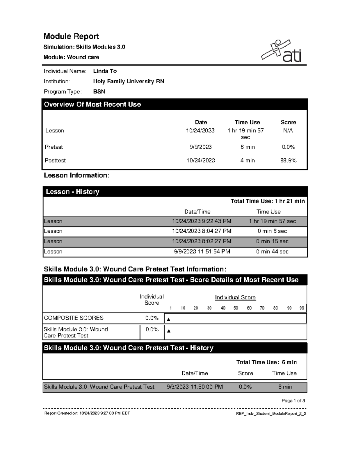 Wound - Scores - Module Report Simulation: Skills Modules 3. Module ...