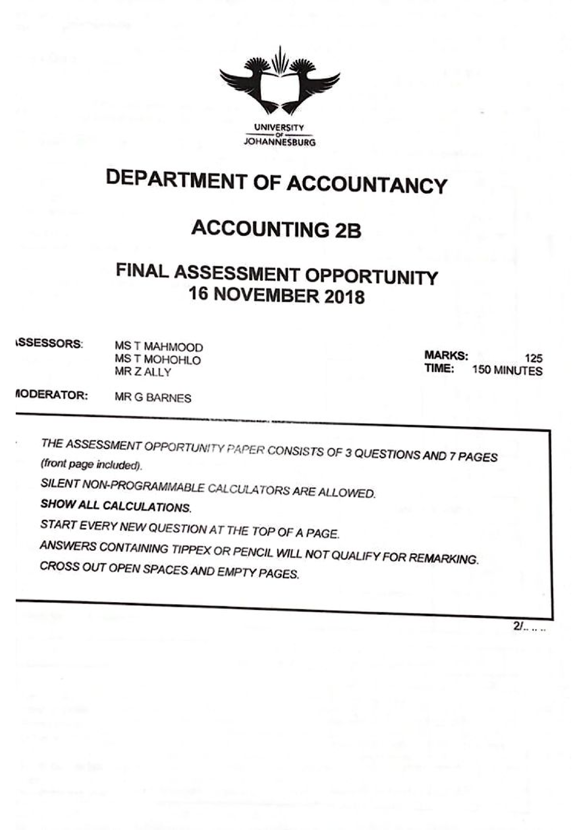 Acc 2B Exam 2018 Question - ACT02B2 - Studocu