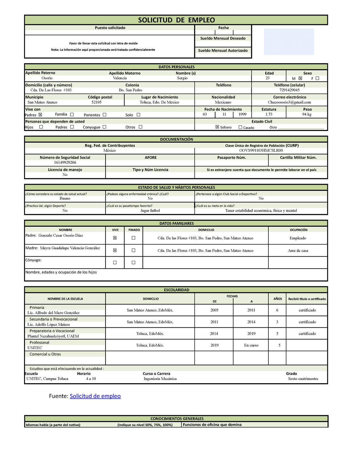 Formato Solicitud De Empleo Word Solicitud De Empleo Puesto Solicitado Fecha Sueldo Mensual 4902