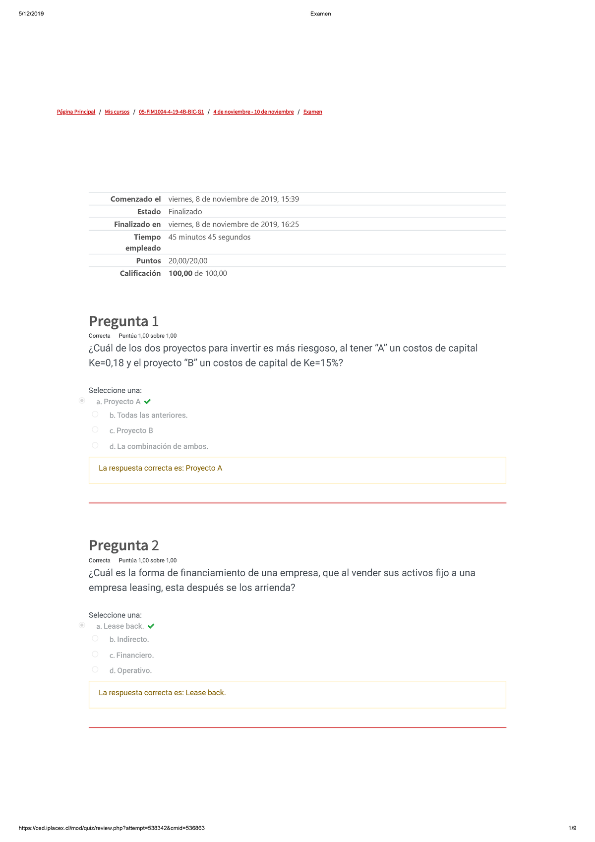 Examen Finanzas Corregido - Página Principal / Mis Cursos / 05-FIM1004 ...