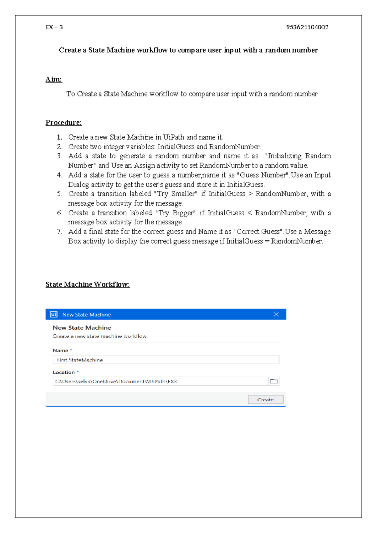 RPA 3 - RPA - Create a State Machine workflow to compare user input ...