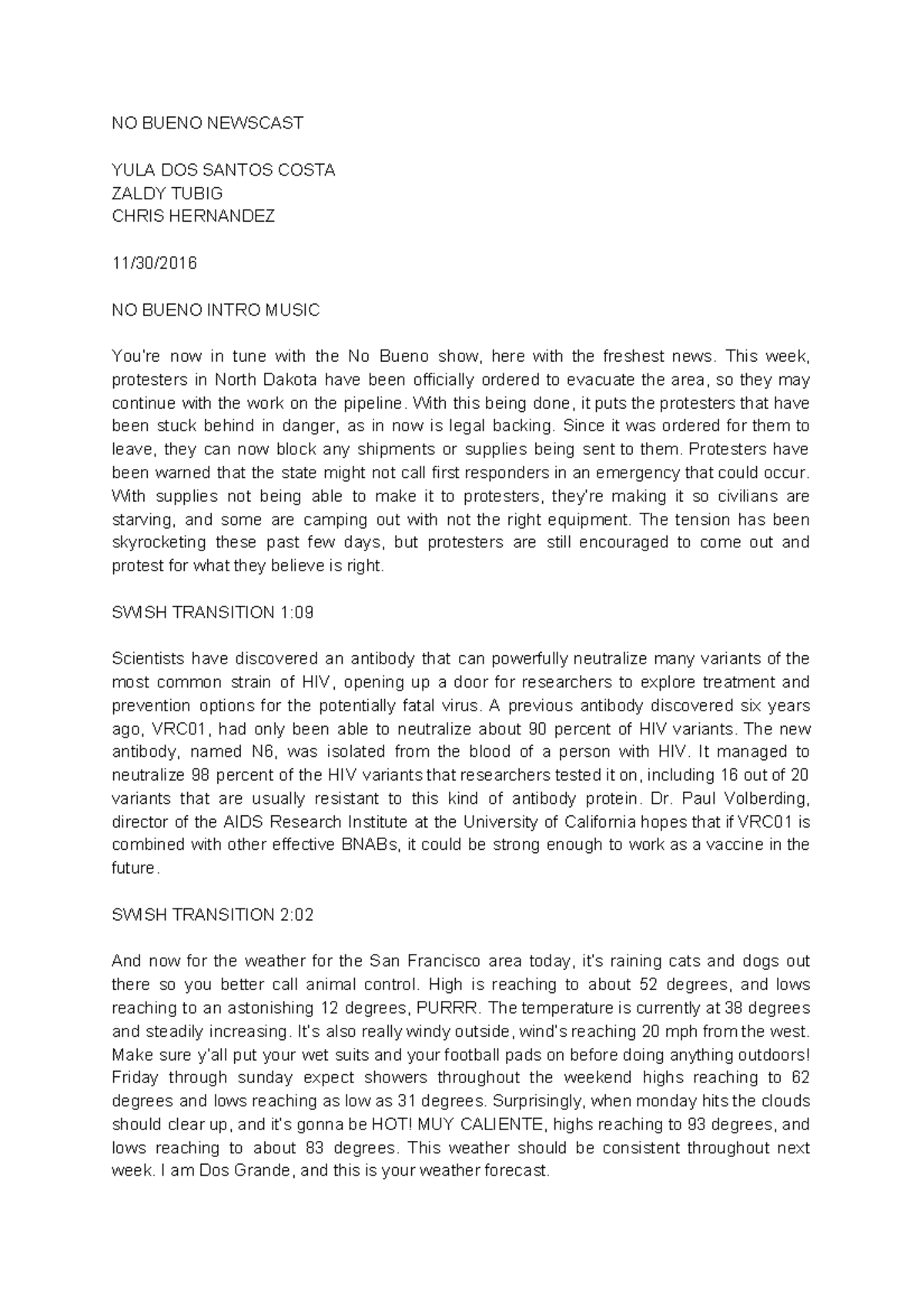 Becascript - radio show script - NO BUENO NEWSCAST YULA DOS SANTOS ...