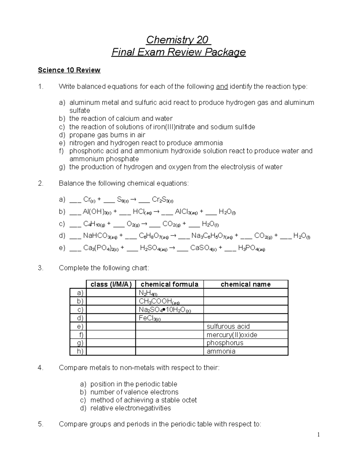 1 - Chem20 Final Review Package - Printed For You - Chemistry 20 Final ...