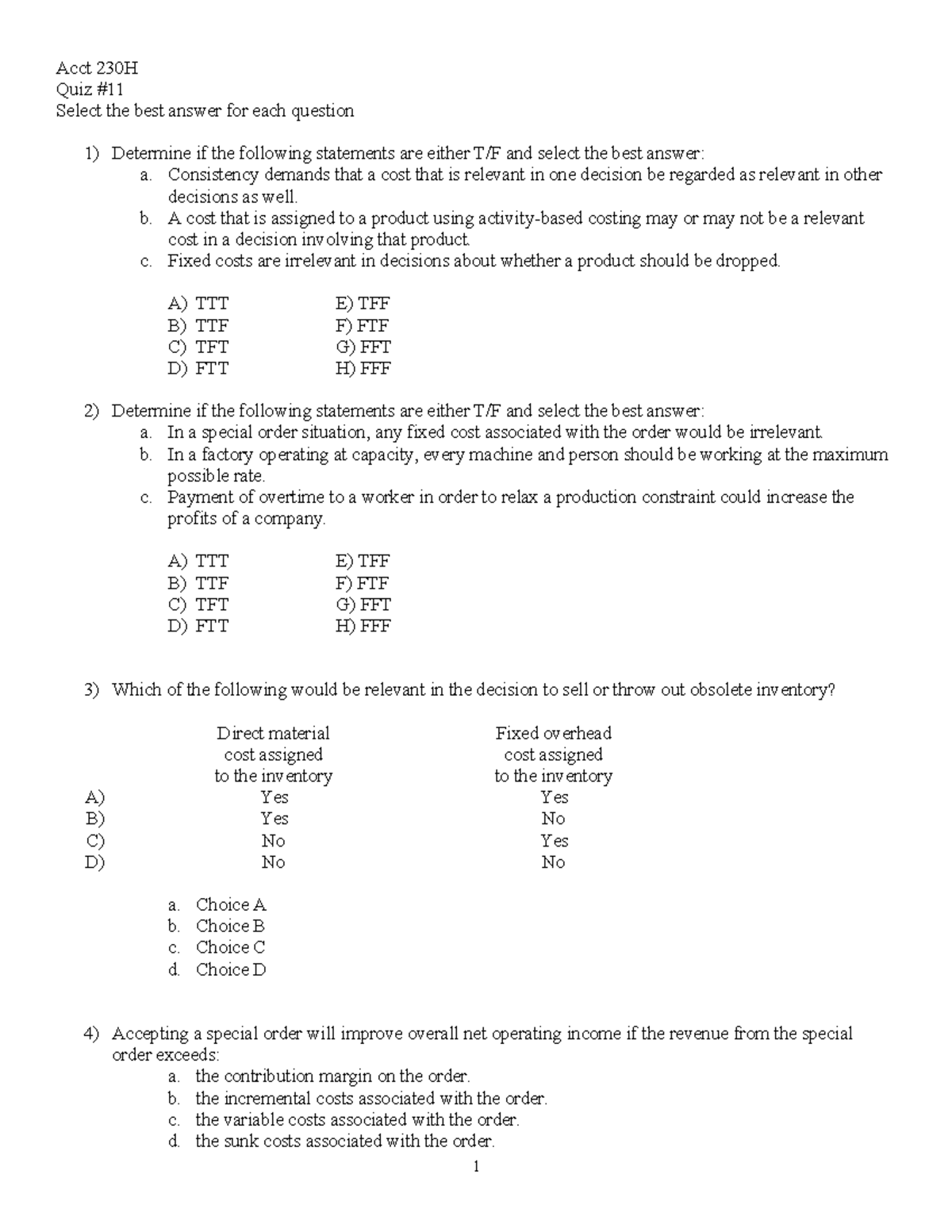 Chapter 11 Quiz This Is A Quiz From The Honors Section Of Acct 230 At Texas Aandm University 5380