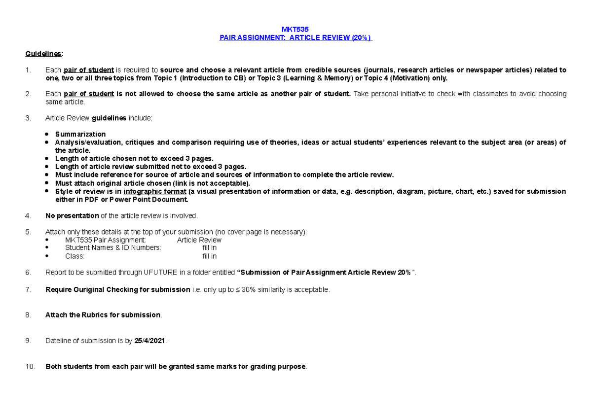 MKT535 Briefing - Pair Assignment BA2403A (Aug 2022) - MKT PAIR ...