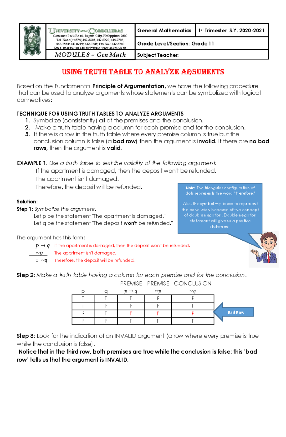 m 8 using truth table to analyze arguments - Governor Pack Road, Baguio ...