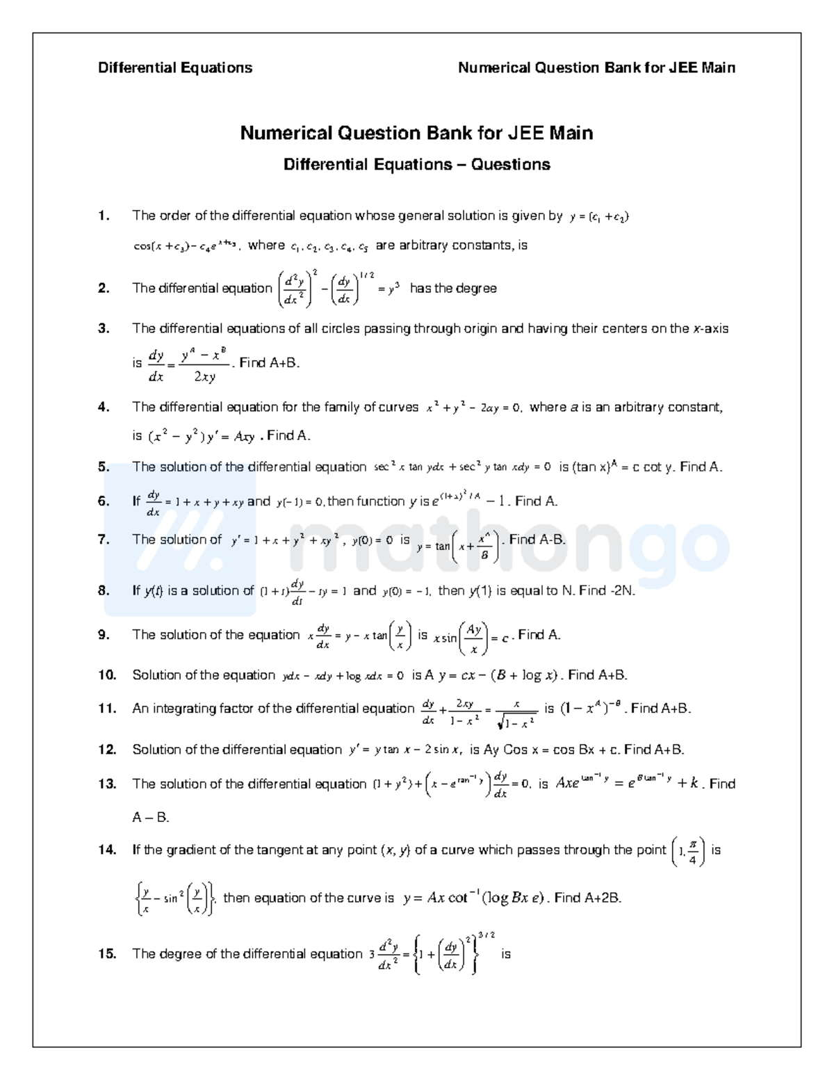 Differential equations questions Differential Equations Numerical