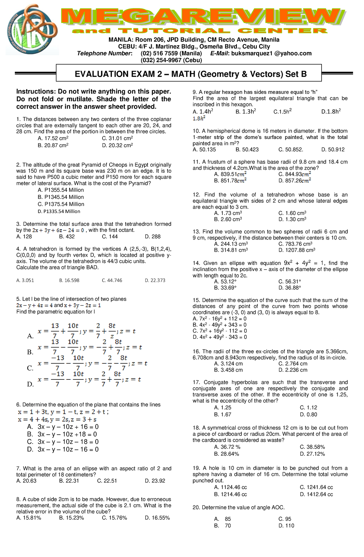 mega-review-evaluation-exam-geometry-vectors-instructions-do-not