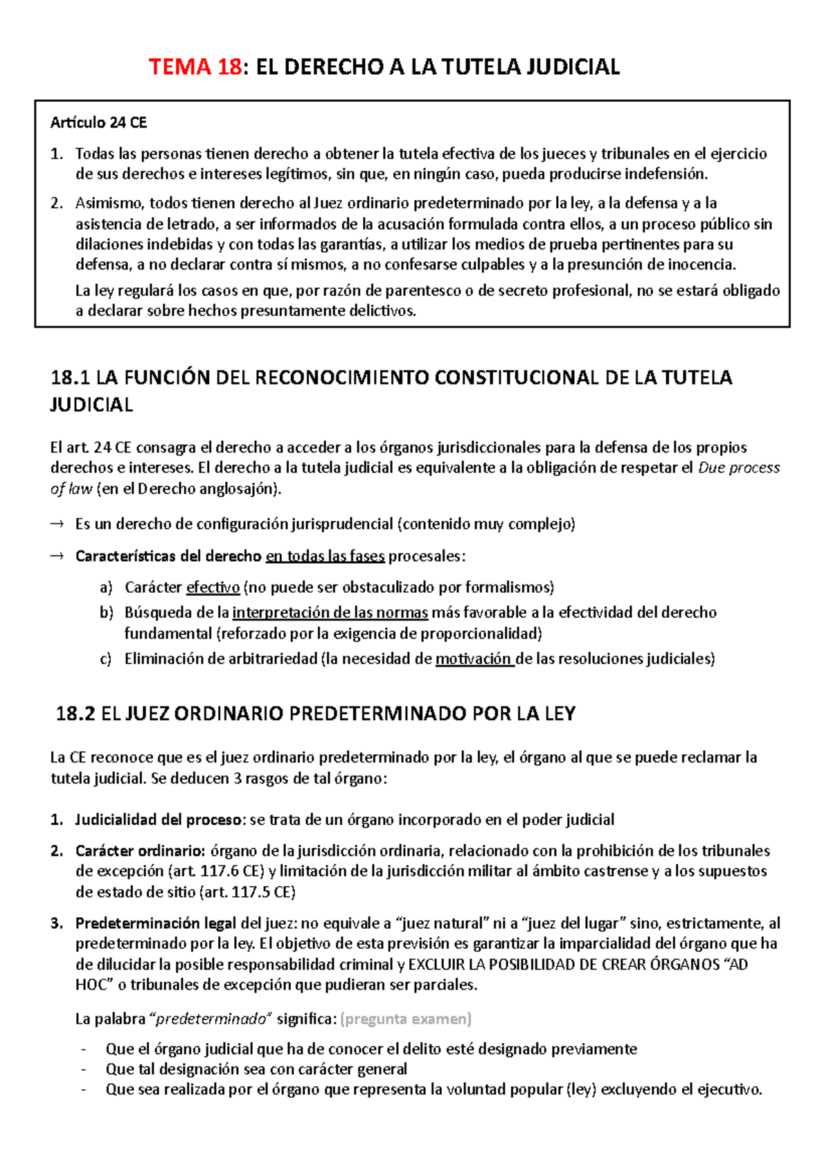 TEMA 18 - Apuntes 17 - TEMA 18: EL DERECHO A LA TUTELA JUDICIAL ...